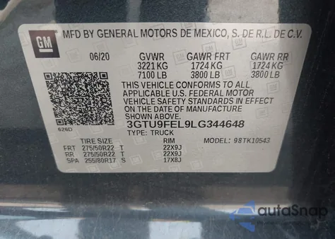 2020 GMC Sierra 1500 4Wd Short Box Denali from USA, damaged, VIN 3GTU9FEL9LG344648